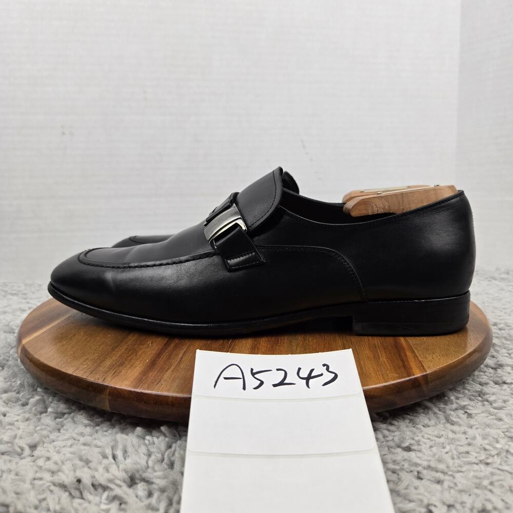 VTG Salvatore Ferragamo Mens 8.5EE Wide Black Leather Casual Buckle Bit Loafer